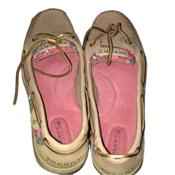 Sperry Top Siders size 8 tan deck shoes multi color trim sequin detail - Picture 6 of 11